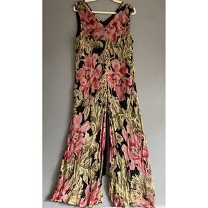 Vintage April Cornell XL Dress‎ Black Pink Dark Floral Sleeveless Sheer Midi Y2K